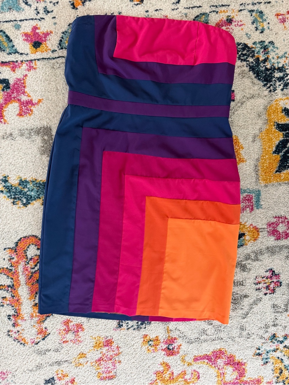 Minuet Y2K Colorblock Strapless Mini Dress Rainbow Large Maximalist Retro